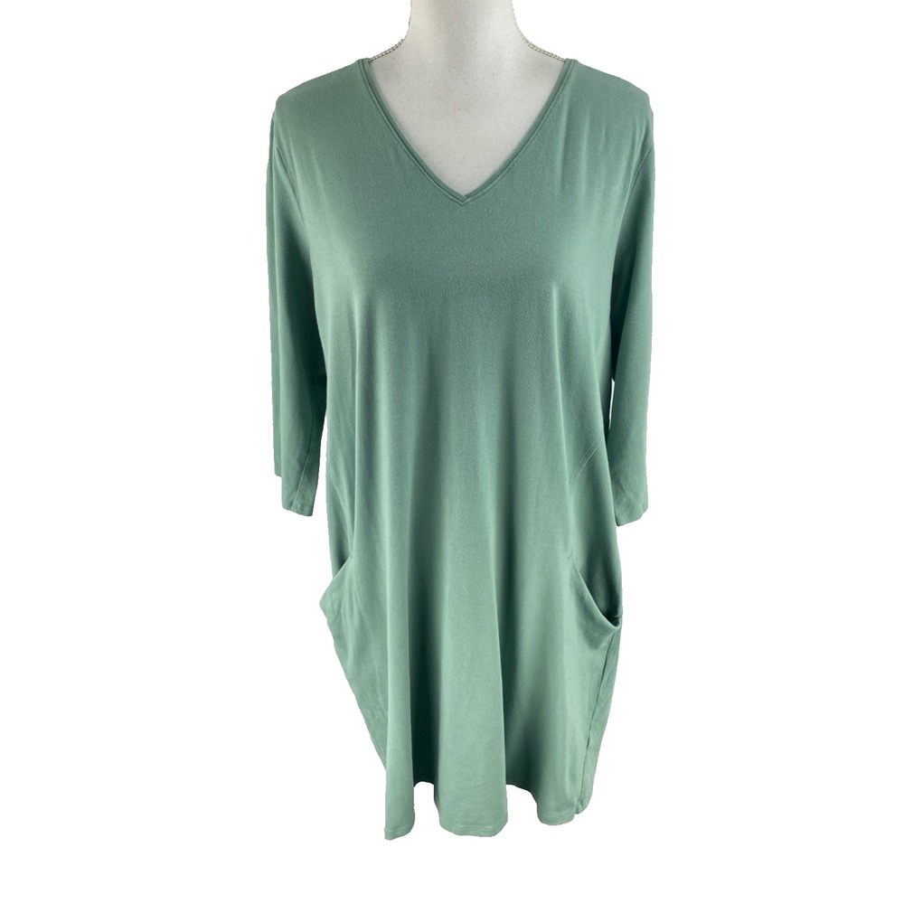 Eileen Fisher Womens XL Jersey Shift Tunic Mint Green Dress Organic Lagenlook‎